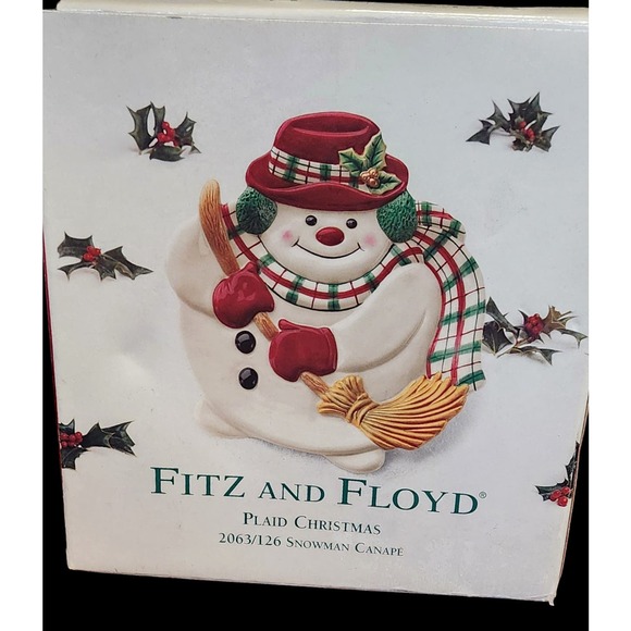 Fitz and Floyd PLAID CHRISTMAS SNOWMAN CANAPE PLATE 2001 - Picture 6 of 6
